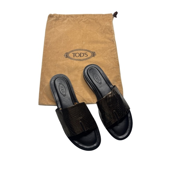 Tod’s | Python Leather Slide Sandals Brown Black | Size 8.5 EU 38.5 Italy - Picture 3 of 7